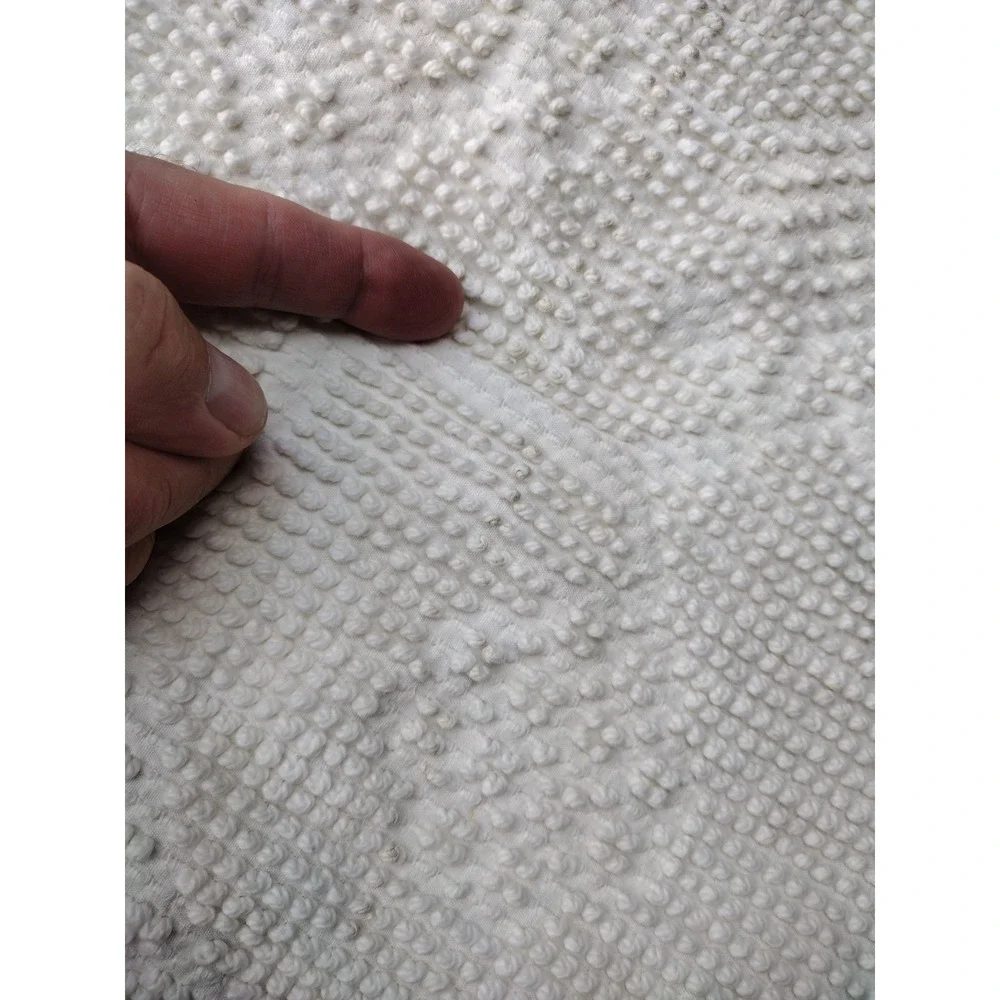 Fringed Chenille Medallion Bedspread Mid Century Off White Cotton 76 x 109 King